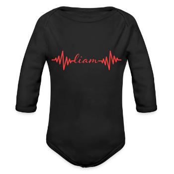 heartbeat graph name liam - Organic Long Sleeve Baby Bodysuit - black - Front