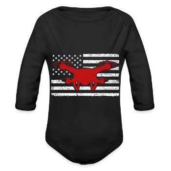 American Drone Flying Drones US - Organic Long Sleeve Baby Bodysuit - black - Front