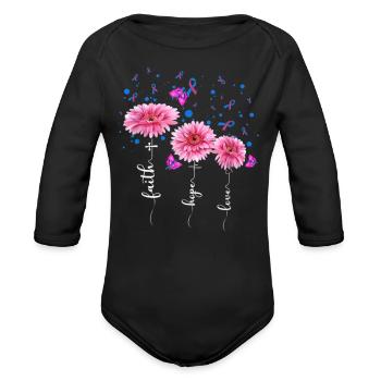 Pink Faith Hope Flowers Trio - Organic Long Sleeve Baby Bodysuit - black - Front