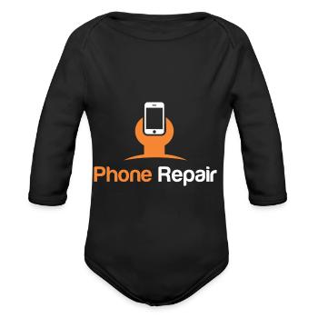 Phone Repair - Organic Long Sleeve Baby Bodysuit - black - Front