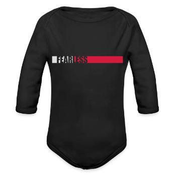 fearless text quote - Organic Long Sleeve Baby Bodysuit - black - Front