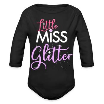 Little Miss Glitter Fun Quote - Organic Long Sleeve Baby Bodysuit - black - Front