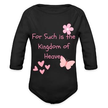 For Such Is The Kingdom of Heaven Pink - Organic Long Sleeve Baby Bodysuit - black - Front