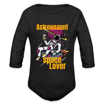 astronanunt image on t.shirt - Organic Long Sleeve Baby Bodysuit - black - Front