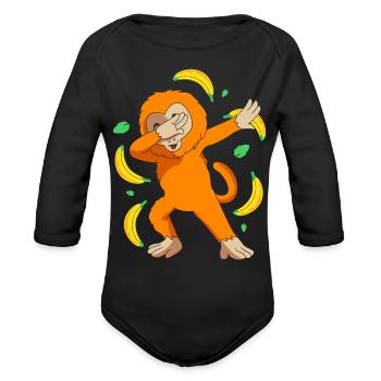 Funny Golden Lion Tamarin Dabbing Monkey - Organic Long Sleeve Baby Bodysuit - black - Front
