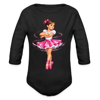 Twirl of Pink Ballet Girl - Organic Long Sleeve Baby Bodysuit - black - Front