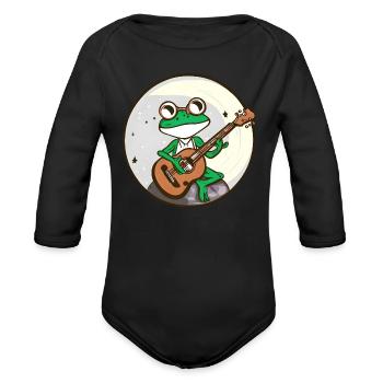 Moonlight frog with guitar - Organic Long Sleeve Baby Bodysuit - black - Front