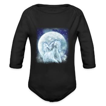 Two White Horses In The Moonlight Horse - Organic Long Sleeve Baby Bodysuit - black - Front