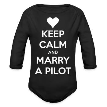 MARRY A PILOT - Organic Long Sleeve Baby Bodysuit - black - Front