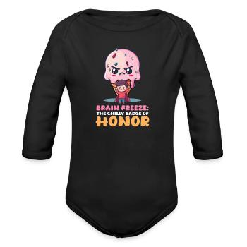 Ice Cream Lover Brain Freeze Chilly Badge of Honor - Organic Long Sleeve Baby Bodysuit - black - Front