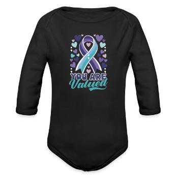 Suicide Awareness You Are Valued - Organic Long Sleeve Baby Bodysuit - black - Front