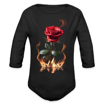 Flaming Rose Inferno - Organic Long Sleeve Baby Bodysuit - black - Front