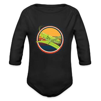 Grasshopper Insect Locust - Organic Long Sleeve Baby Bodysuit - black - Front