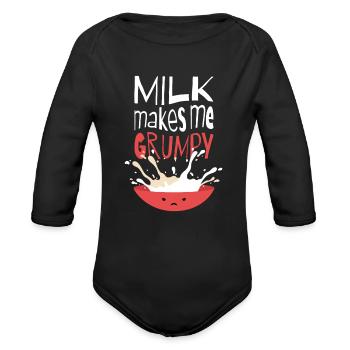 Milk Makes Me Grumpy Milk - Organic Long Sleeve Baby Bodysuit - black - Front