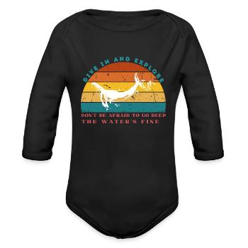 Explore Deep Waters: Fearless Sunset Dive - Organic Long Sleeve Baby Bodysuit - black - Front