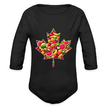 Canadian maple leaf summer fruit melon - Organic Long Sleeve Baby Bodysuit - black - Front