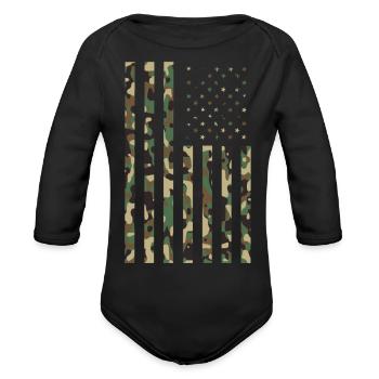 Camo flag usa - Organic Long Sleeve Baby Bodysuit - black - Front
