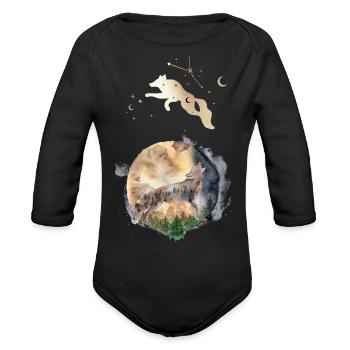 Wolf Moon Magic - Organic Long Sleeve Baby Bodysuit - black - Front
