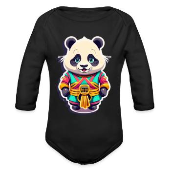 Lucky Charm China Panda - Organic Long Sleeve Baby Bodysuit - black - Front