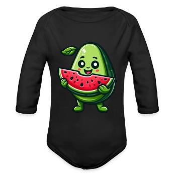 Avocado Melon Tropical Fruit Fruity Summer - Organic Long Sleeve Baby Bodysuit - black - Front