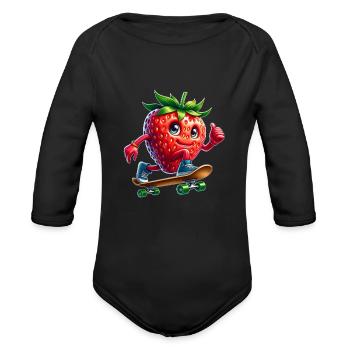Strawberry skater skateboard skateboarder fruity - Organic Long Sleeve Baby Bodysuit - black - Front