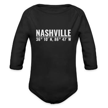 Nashville Tennessee Coordinates - Organic Long Sleeve Baby Bodysuit - black - Front