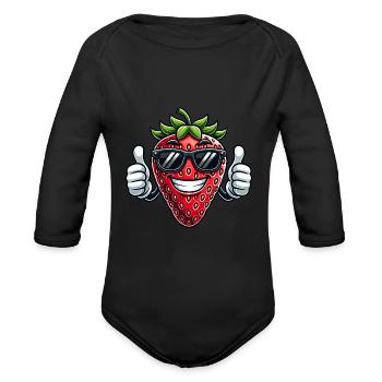 Fruity Strawberry cool sunglasses thumbs up - Organic Long Sleeve Baby Bodysuit - black - Front