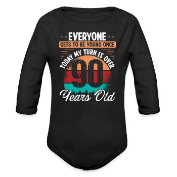 90 Year Old Birthday Idea for Men 90 Birthday - Organic Long Sleeve Baby Bodysuit - black - Front