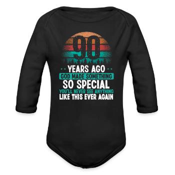90 Birthday God made something special 90 Year Old - Organic Long Sleeve Baby Bodysuit - black - Front