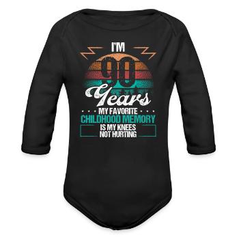 90 Year Old Knee Injury Humor Funny Birthday Idea - Organic Long Sleeve Baby Bodysuit - black - Front
