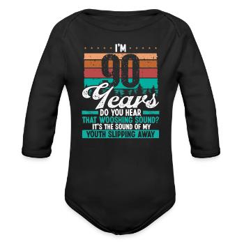 90 Year Old Funny Getting Old Humor Birthday Idea - Organic Long Sleeve Baby Bodysuit - black - Front