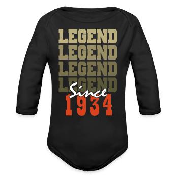 Vintage 90th Anniversary Gift Born One Month from 1934 - Organic Long Sleeve Baby Bodysuit - black - Front