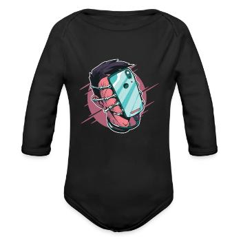 Face Phone Hugger - Organic Long Sleeve Baby Bodysuit - black - Front