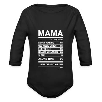 Mama Daily Value Snack Making Nutrition Facts - Organic Long Sleeve Baby Bodysuit - black - Front