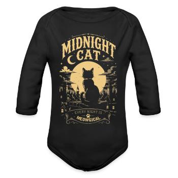 Midnight Cat Tshirt - Organic Long Sleeve Baby Bodysuit - black - Front