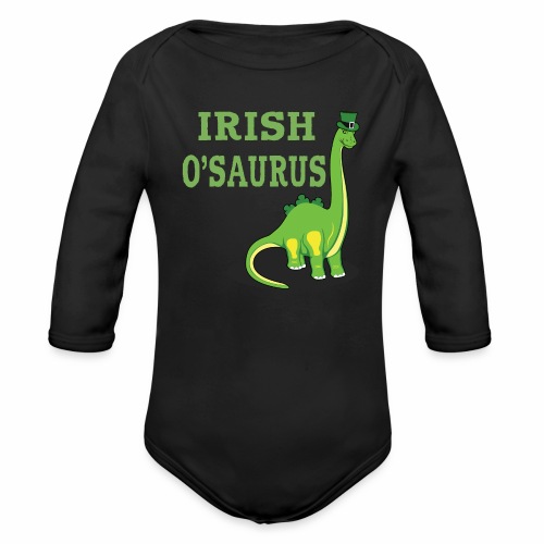 St Patrick's Day Irish Dinosaur St Paddys Shamrock - Organic Long Sleeve Baby Bodysuit