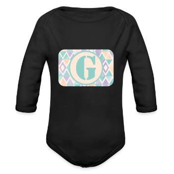 g letter. - Organic Long Sleeve Baby Bodysuit - black - Front