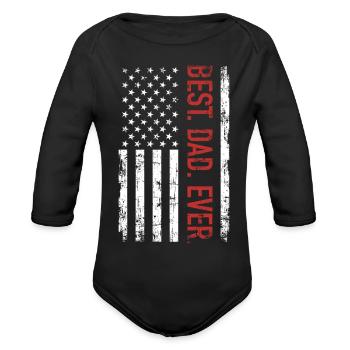 Best Dad Ever USA Flag Vintage - Organic Long Sleeve Baby Bodysuit - black - Front