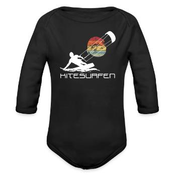 Kitesurfing Freestyle Kite Board Surfing Kiteboard - Organic Long Sleeve Baby Bodysuit - black - Front