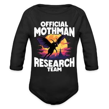 Official Mothman research Team Cryptid - Organic Long Sleeve Baby Bodysuit - black - Front