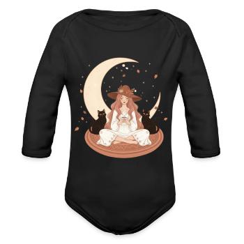 Enchanted Autumn Witch & Moonlight - Organic Long Sleeve Baby Bodysuit - black - Front