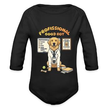 Professional Good Boy Golden Retriever - Organic Long Sleeve Baby Bodysuit - black - Front