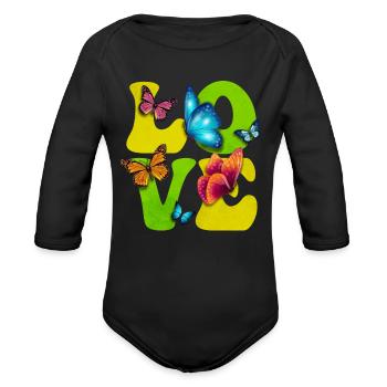 Butterfly Insect LOVE - Organic Long Sleeve Baby Bodysuit - black - Front