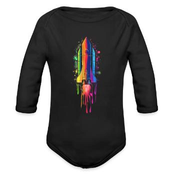 Fusée Fusée Navette Spatiale Vaisseau Spatial Popart - Cache-couche à manches longues bio - noir - Devant