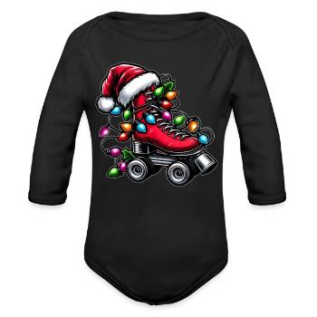 Roller Skating Skater Skate Roller Skates - Organic Long Sleeve Baby Bodysuit - black - Front