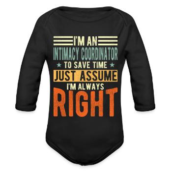 Intimacy Coordinator - Organic Long Sleeve Baby Bodysuit - black - Front