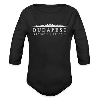 Budapest Coordinates Design - Organic Long Sleeve Baby Bodysuit - black - Front