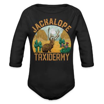 Retro Vintage Jackalope Taxidermy Cryptozoology - Organic Long Sleeve Baby Bodysuit - black - Front