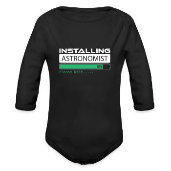 Installing Astronomist Please Wait Astronomy - Organic Long Sleeve Baby Bodysuit - black - Front