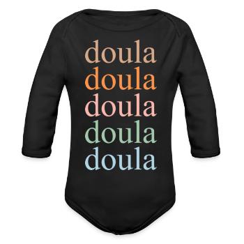Pastel Doula Gradient Stacked Tee - Organic Long Sleeve Baby Bodysuit - black - Front
